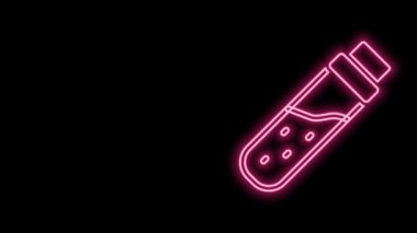 Siyah zemin üzerinde iksir ikonu olan parlak neon hattı şişesi. Sihirli iksirli matara. Mutlu Cadılar Bayramı Partisi. 4K Video hareketli grafik canlandırması