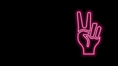 Parlayan neon çizgisi, siyah arkaplanda iki parmak izi gösteriyor. Zafer ya da barış için V işareti. 4K Video hareketli grafik canlandırması