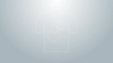 Mavi çizgi barış sembolü tişört izi simgesi gri arka planda izole edilmiş. 4K Video hareketli grafik canlandırması