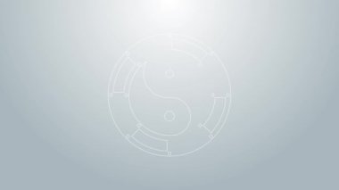 Mavi çizgi Yin Yang, gri arka planda izole edilmiş uyum ve denge sembolü. 4K Video hareketli grafik canlandırması