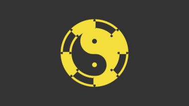 Sarı Yin Yang, gri arka planda izole edilmiş uyum ve denge sembolü. 4K Video hareketli grafik canlandırması