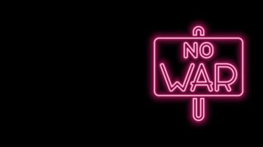 Parlayan neon hattı siyah arka planda izole edilmiş bir savaş ikonu yok. Barış sembolü. 4K Video hareketli grafik canlandırması