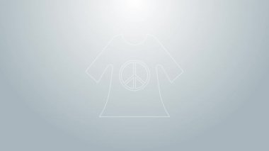 Mavi çizgi barış sembolü elbise izi simgesi gri arka planda izole edilmiş. 4K Video hareketli grafik canlandırması