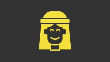 Sarı hippi kız ikonu gri arka planda izole edilmiş. Barış ve aşk işareti. Barış sembolü, özgürlük ve sevgi. 4K Video hareketli grafik canlandırması