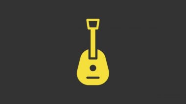 Sarı Gitar simgesi gri arkaplanda izole edildi. Akustik gitar. Telli müzik aleti. 4K Video hareketli grafik canlandırması