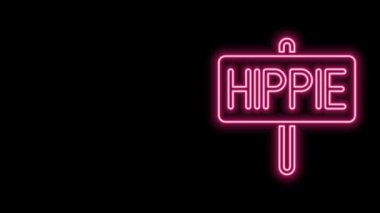 Parlayan neon hattı barış simgesi siyah arkaplanda izole edildi. Hippi barış sembolü. 4K Video hareketli grafik canlandırması