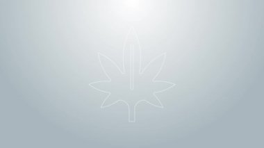 Mavi çizgi tıbbi marihuana veya kenevir yaprağı ikonu gri arka planda izole edilmiş. Kenevir sembolü. 4K Video hareketli grafik canlandırması