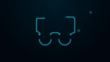 Parlayan neon çizgisi Gözlük simgesi siyah arkaplanda izole edildi. Gözlük çerçevesi sembolü. 4K Video hareketli grafik canlandırması