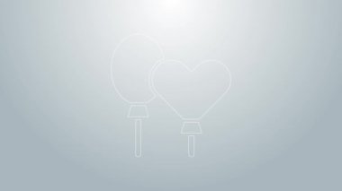 Kurdele ikonlu mavi çizgi balonları gri arka planda izole edilmiş. 4K Video hareketli grafik canlandırması