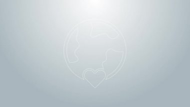 Mavi çizgi. Kalp dünyası. Aşk simgesi gri arka planda izole edilmiş. 4K Video hareketli grafik canlandırması
