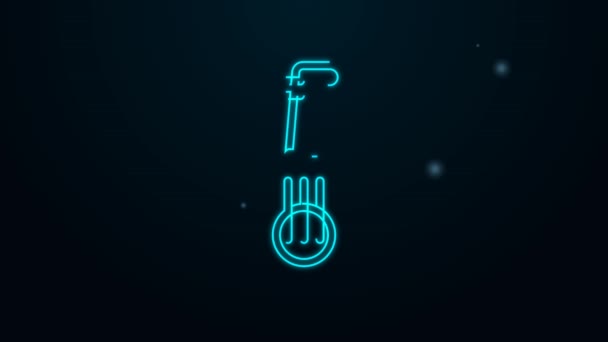Žhnoucí neonová čára Ikona loutny hudebního nástroje izolovaná na černém pozadí. Arabský, orientální, řecký hudební nástroj. Grafická animace pohybu videa 4K — Stock video