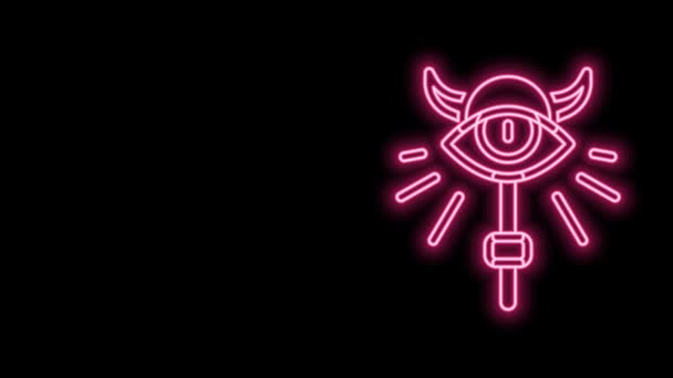 Glowing neon line ikon staf Sihir terisolasi pada latar belakang hitam. Tongkat sihir, tongkat, tongkat, tongkat. Animasi grafis gerak Video 4K — Stok Video
