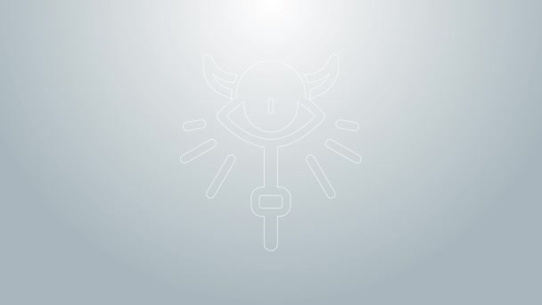 Blå linje Magiska personal ikon isolerad på grå bakgrund. Magisk trollstav, spira, käpp, käpp. 4K Video motion grafisk animation — Stockvideo