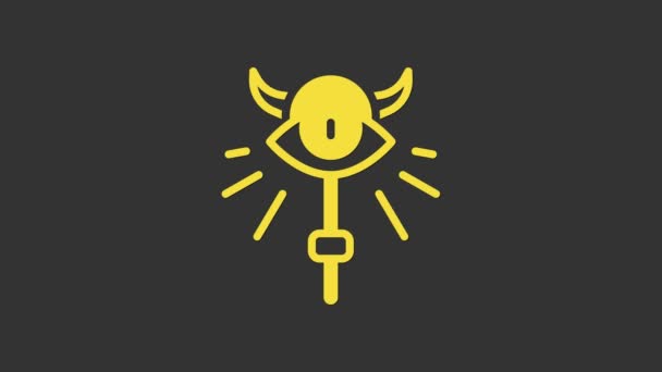 Gelbes Zauberstab-Symbol isoliert auf grauem Hintergrund. Zauberstab, Zepter, Stock, Rute. 4K Video Motion Grafik Animation