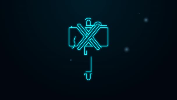 Glowing neon line Medieval axe icon isolated on black background. Battle axe, executioner axe. Medieval weapon. 4K Video motion graphic animation — Stock Video