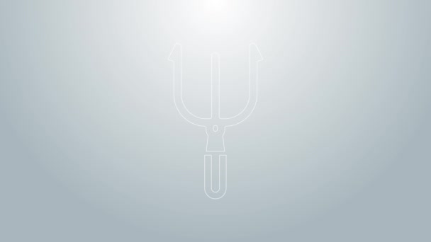 Ícone Tridente Netuno linha azul isolado em fundo cinza. Animação gráfica em movimento de vídeo 4K — Vídeo de Stock