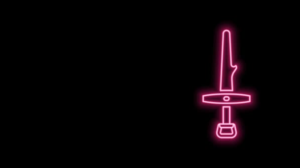 Иконка светящейся неоновой линии Кинжал выделена на черном фоне. Значок ножа. Меч с острым лезвием. Видеографическая анимация 4K — стоковое видео