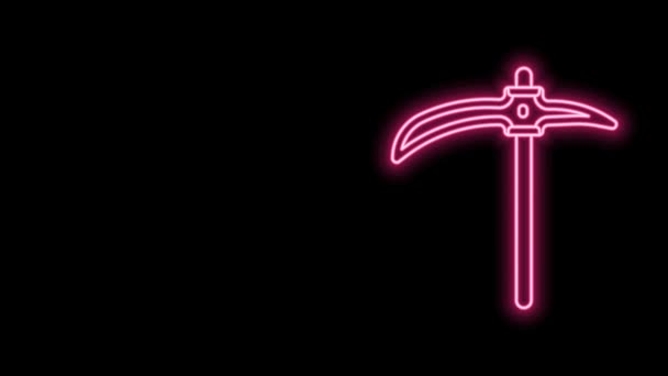 Glowing neon line Pickaxe icon isolated on black background. 4K Video motion graphic animation — Stock Video