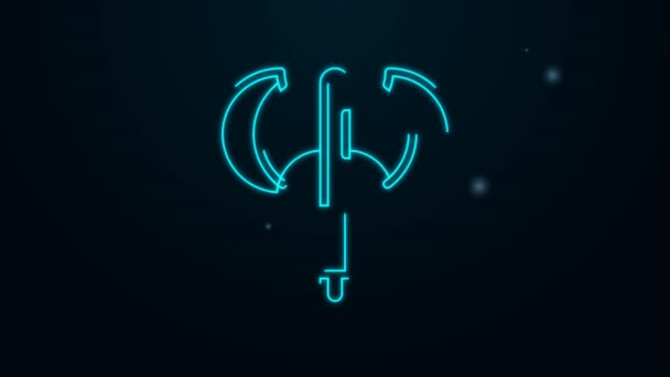 Glowing neon line Medieval poleaxe icon isolated on black background. 4K Video motion graphic animation — Stock Video