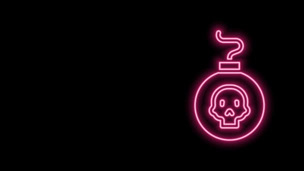 Glowing neon line Bomb siap meledak ikon terisolasi di latar belakang hitam. Animasi grafis gerak Video 4K — Stok Video