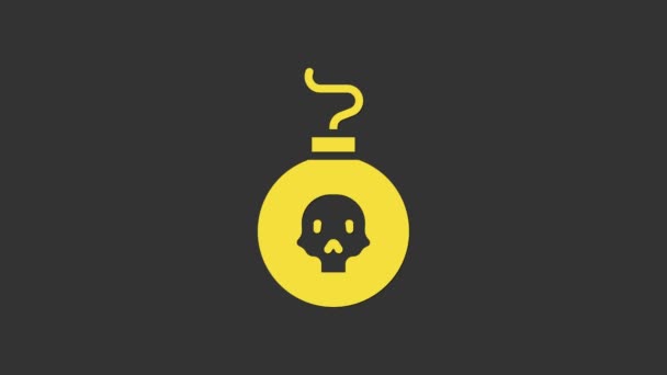 Žlutá bomba připravena explodovat ikonu izolovanou na šedém pozadí. Grafická animace pohybu videa 4K — Stock video