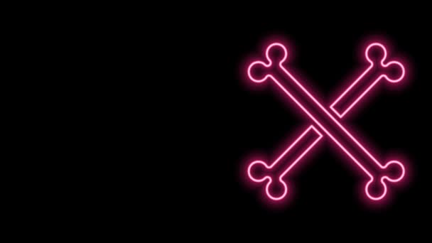 Žhnoucí neonová čára Ikona zkřížených lidských kostí izolovaná na černém pozadí. Grafická animace pohybu videa 4K — Stock video