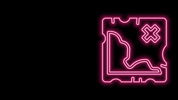 Lumineux néon ligne Pirate icône de carte au trésor isolé sur fond noir. Animation graphique de mouvement vidéo 4K — Video