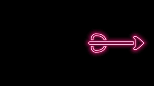 Иконка со стрелкой светящегося неона выделена на черном фоне. Видеографическая анимация 4K — стоковое видео