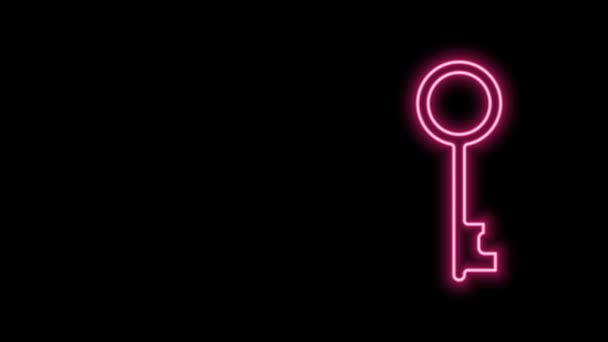 Glowing neon line Old key icon isolated on black background. 4K Video motion graphic animation — Stock Video