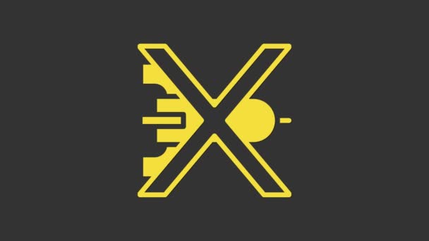 Жовтий Ніяка ікона війни ізольована на сірому фоні. Символ миру. 4K Відео рух графічна анімація — стокове відео
