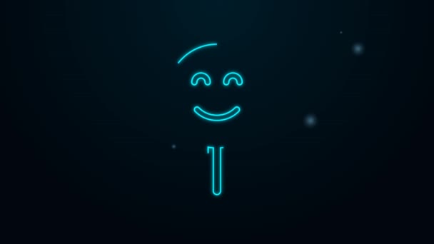 Gloeiende neon lijn Glimlach gezicht pictogram geïsoleerd op zwarte achtergrond. Lachende emoticon. Gelukkig smiley chat symbool. 4K Video motion grafische animatie — Stockvideo