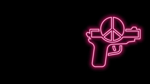 Ragyogó neon vonal Nem háborús ikon elszigetelt fekete alapon. A béke szimbóluma. 4K Videó mozgás grafikus animáció — Stock videók