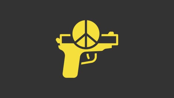 Yellow No war icon isolated on grey background. The peace symbol. 4K Video motion graphic animation — Stock Video