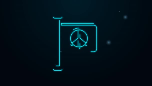 Glödande neon linje Flagga fred ikon isolerad på svart bakgrund. Hippie symbol för fred. 4K Video motion grafisk animation — Stockvideo