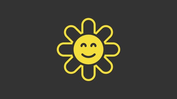 Gelbe Blume Symbol isoliert auf grauem Hintergrund. 4K Video Motion Grafik Animation — Stockvideo