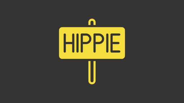 Žlutá ikona míru izolovaná na šedém pozadí. Hippie symbol míru. Grafická animace pohybu videa 4K — Stock video