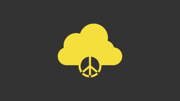 Icono de nube Yellow Peace aislado sobre fondo gris. Símbolo hippie de paz. Animación gráfica de vídeo 4K — Vídeo de stock