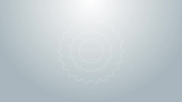 Blå linje Sun ikonen isolerad på grå bakgrund. 4K Video motion grafisk animation — Stockvideo