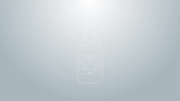 Línea azul Icono de la botella de cerveza aislado sobre fondo gris. Animación gráfica de vídeo 4K — Vídeo de stock