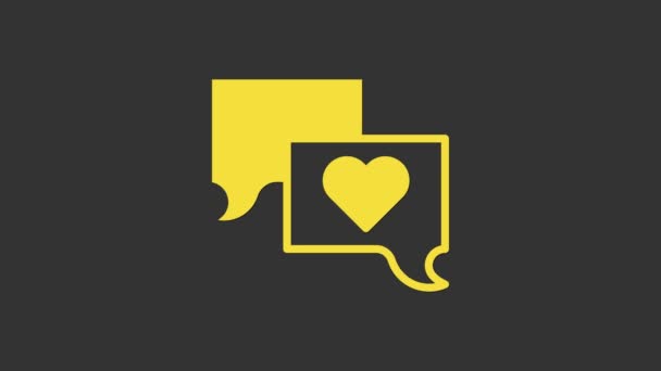 Yellow Speech bubbla chatt ikon isolerad på grå bakgrund. Meddelandeikonen. Kommunikation eller kommentera chatt symbol. 4K Video motion grafisk animation — Stockvideo