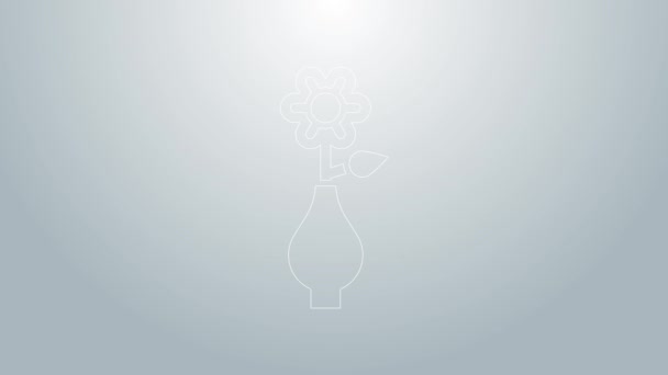 Línea azul Flor en jarrón icono aislado sobre fondo gris. Animación gráfica de vídeo 4K — Vídeos de Stock