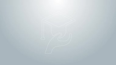 Mavi çizgi Eğitim bursu simgesi gri arka planda izole edildi. Okul ücreti, finansal eğitim, bütçe fonu, burs programı, mezuniyet şapkası. 4K Video hareketli grafik canlandırması