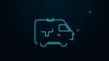 Parlayan neon hattı ambulansı ve acil durum arabası simgesi siyah arka planda izole edildi. Ambulans aracı tıbbi tahliye. 4K Video hareketli grafik canlandırması