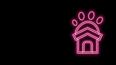 Parlayan neon hattı Hayvan Barınağı simgesi siyah arka planda izole edildi. 4K Video hareketli grafik canlandırması