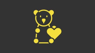 Sarı Bağış Çocuk Oyuncakları ikonu gri arka planda izole edilmiş. Yardımseverlik, gönüllü sosyal yardım. 4K Video hareketli grafik canlandırması