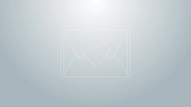 Sevgililer Günü kalp ikonunun gri arkaplanda izole edildiği mavi çizgi. Mesaj aşkım. Aşk ve romantizm mektubu. 4K Video hareketli grafik canlandırması