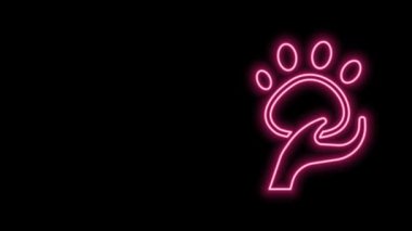 Parlayan neon hattı gönüllü hayvan ikonu siyah arka planda izole edildi. Hayvan bakımı konsepti. 4K Video hareketli grafik canlandırması