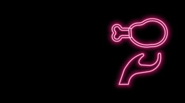 Parlayan neon hattı bağış yiyecek ikonu siyah arka planda izole edildi. 4K Video hareketli grafik canlandırması