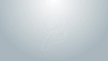 Mavi çizgi bağışı ve yardım ikonu gri arka planda izole edildi. Para ve bağış konsepti. 4K Video hareketli grafik canlandırması