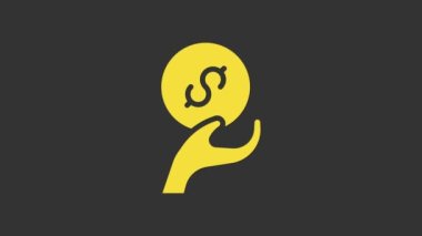 Sarı Bağış ve Bağış ikonu gri arka planda izole edilmiş. Para ve bağış konsepti. 4K Video hareketli grafik canlandırması